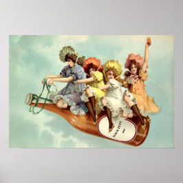 Vintage Viktorianische Ära Frauen auf Champagnerfl Poster