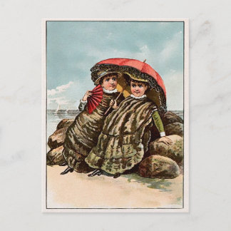 Vintage Viktorianische Austern am Strand Postkarte
