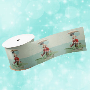 Vintage viktorianische Bade-Schönheit Lady Ozean Satinband