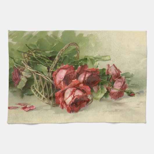 Vintage Viktorianische Blume, Rote Rosen Geschirrtuch (Horizontal)
