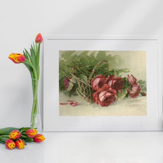 Vintage Viktorianische Blume, Rote Rosen Poster