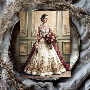 Vintage Viktorianische Braut mit rote Rosen Bouque Seidenpapier