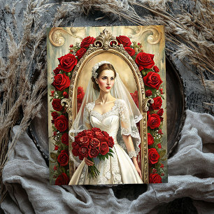 Vintage Viktorianische Braut mit rote Rosen Bouque Seidenpapier