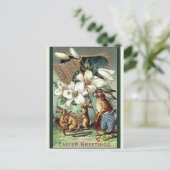 Vintage Viktorianische Bunnies Ostergruß Feiertagspostkarte (Stehend Vorderseite)