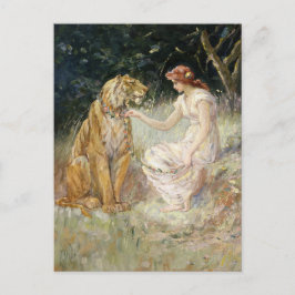 Vintage Viktorianische Coquette Lady and Tiger Feiertagspostkarte