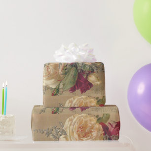 Vintage Viktorianische Creme Rose Geschenk / Handw Geschenkpapier