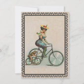 Vintage Viktorianische Dame Hund Fahrrad Geburtsta Einladung (Rückseite)
