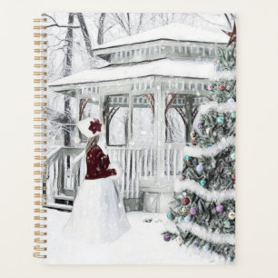 Vintage Viktorianische Dame im Winterpark zeichnen Planer