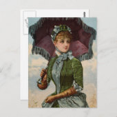 Vintage Viktorianische Dame mit Sonnenschirm Postkarte (Vorne/Hinten)
