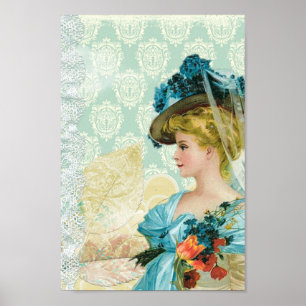 Vintage Viktorianische Elegante Lady Blue Lace & B Poster