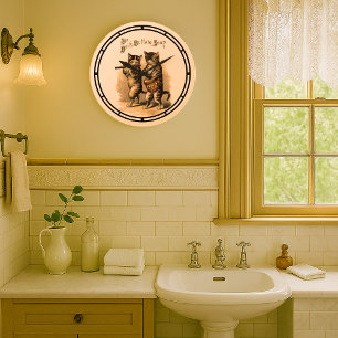 Vintage Viktorianische ERA-Katzen mit Trommelseife Große Wanduhr