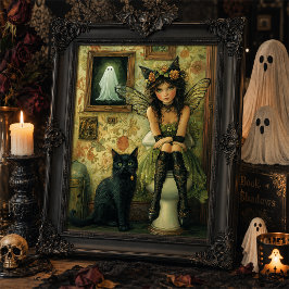 Vintage Viktorianische Fee & Black Cat im Loo Art Poster