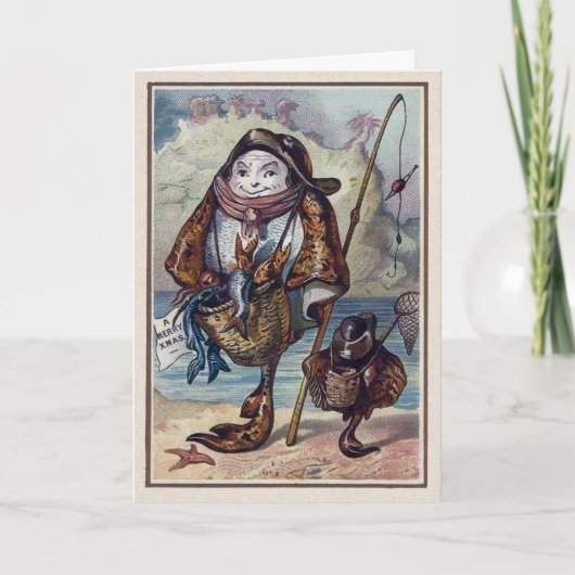 Vintage Viktorianische Fisch Weihnachtskarte Feiertagskarte (Vorderseite)