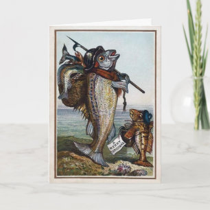 Vintage Viktorianische Fisch Weihnachtskarte Feiertagskarte