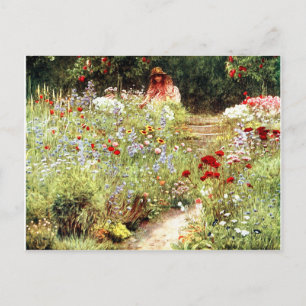 Vintage viktorianische Frau Blumen Aquarell Postkarte