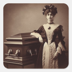 Vintage Viktorianische Frau mit Coffin Quadratischer Aufkleber