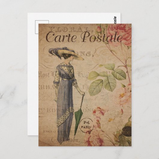 Vintage Viktorianische Frau mit Parasol Postkarte (Vorne/Hinten)