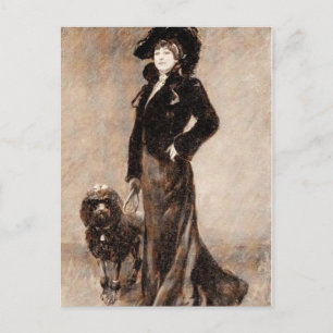 Vintage viktorianische Frau mit Pudel-Hund-Schablo Postkarte