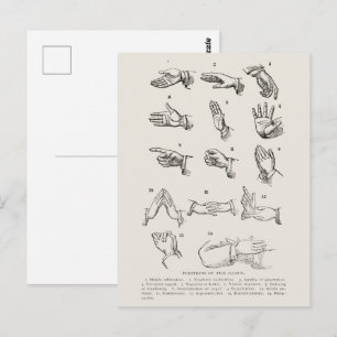 Vintage viktorianische Gebärdensprach-Handgesten-K Postkarte