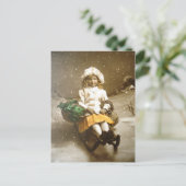 Vintage Viktorianische GIrl auf Schlitten Postkarte (Stehend Vorderseite)