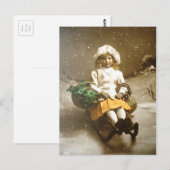 Vintage Viktorianische GIrl auf Schlitten Postkarte (Vorne/Hinten)