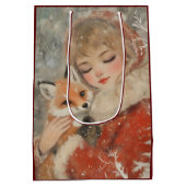 Vintage Viktorianische Girl & Fox Weihnachtsdekoup Mittlere Geschenktüte (Rückseite)