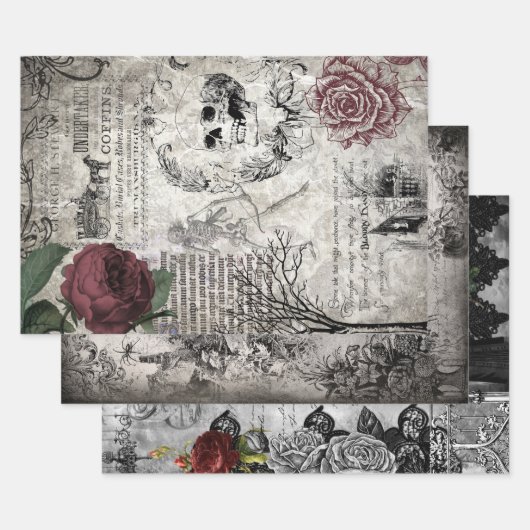 Vintage Viktorianische Gothic Halloween Ephemera Geschenkpapier Set (Set)