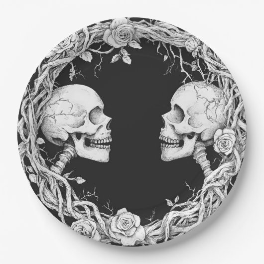 Vintage Viktorianische gotische Halloween-Skulls-R Pappteller (Vorderseite)