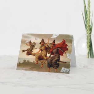Vintage viktorianische Hexen-Weihnachtskarte Feiertagskarte