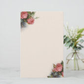 Vintage viktorianische hochrote rosa Rosen Briefpapier (Stehend Vorderseite)