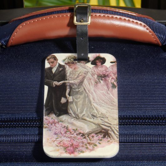 Vintage Viktorianische Hochzeitsfeier Braut und Br Gepäckanhänger (Vorderseite Insitu 2)