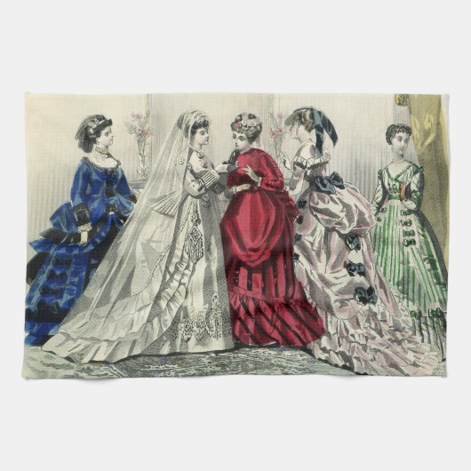 Vintage Viktorianische Hochzeitsfeier Bridal Portr Geschirrtuch (Horizontal)