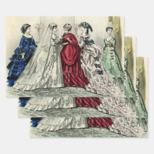 Vintage viktorianische Hochzeitsgesellschaft Braut Geschenkpapier Set