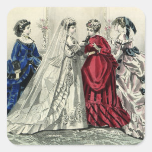 Vintage viktorianische Hochzeitsgesellschaft Braut Quadratischer Aufkleber