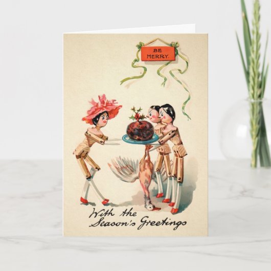 Vintage Viktorianische Holzpuppen Feiertagskarte (Vorderseite)
