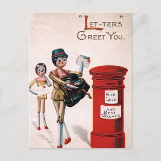 Vintage Viktorianische Holzpuppen Postkarte (Vorderseite)