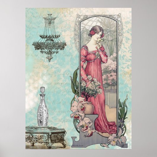 * Vintage Viktorianische Jugendstil-Blume AR23 Poster (Vorne)