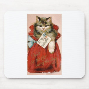 Vintage Viktorianische Katze im Beutel Valentinsta Mousepad