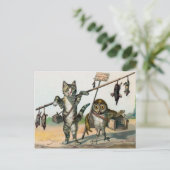 Vintage Viktorianische Katze und Eule Postkarte (Stehend Vorderseite)