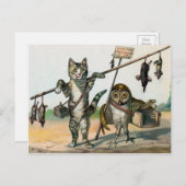 Vintage Viktorianische Katze und Eule Postkarte (Vorne/Hinten)