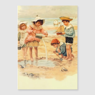 Vintage viktorianische Kinder am Strand Fine Art Magnetkarte
