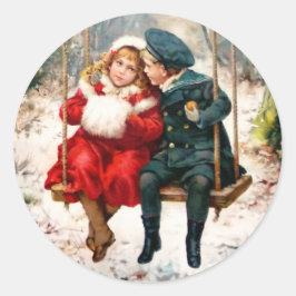 Vintage Viktorianische Kinder auf dem Swing Round Runder Aufkleber