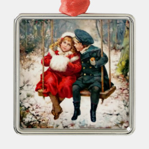 Vintage viktorianische Kinder auf Silbernes Ornament