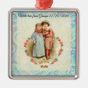 Vintage viktorianische Kinder Geschenk der Liebe V Silbernes Ornament