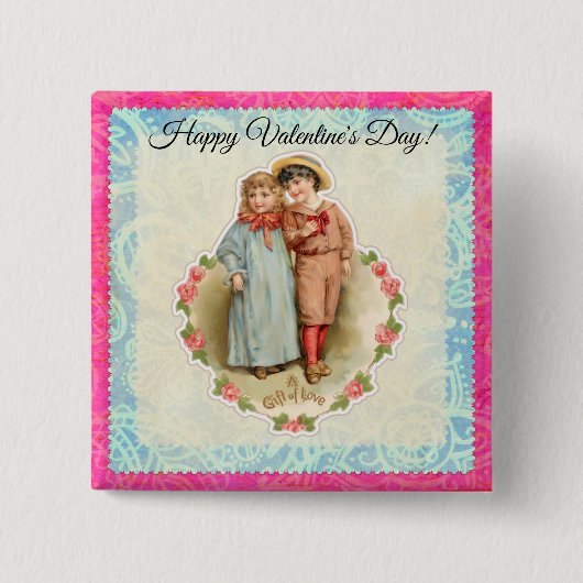Vintage Viktorianische Kinder Geschenk Liebe Valen Button (Vorderseite)