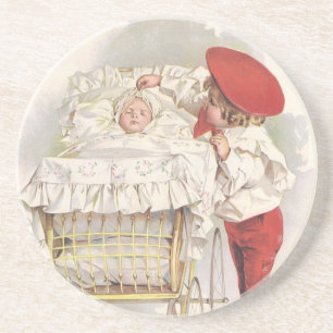 Vintage viktorianische Kinder, Kind und Baby im Ki Getränkeuntersetzer
