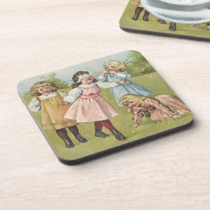 Vintage Viktorianische Kinder spielen Blinden Mann Getränkeuntersetzer