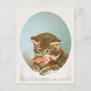 Vintage viktorianische Kokette Weihnachtskatze Feiertagspostkarte