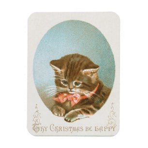 Vintage viktorianische Kokette Weihnachtskatze Magnet