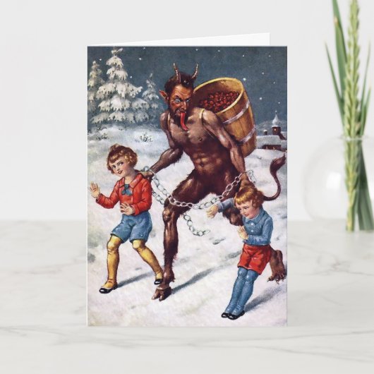 Vintage Viktorianische Krampus Weihnachtskarte Feiertagskarte (Vorderseite)